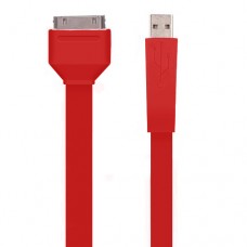 USB 2.0 HOTSYNC / FLAT CHARGING CABLE FOR IPOD / IPHONE - RED